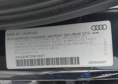 2015 Audi A6 2.0T Premium z USA, uszkodzony, nr VIN WAUGFAFC7FN016371
